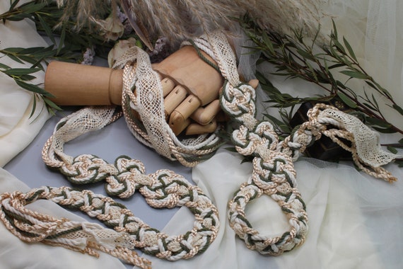 Handfasting Cord Infinity Tie Treasure Knot With Cotton and Lace Celtic  Knot Wedding Rope in Earthy Shades of Green and Cream 