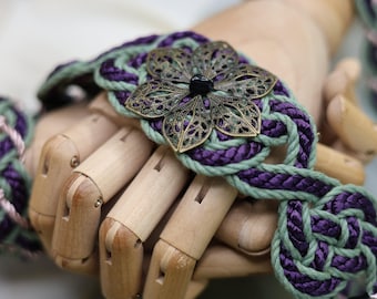 Handfasting Cord- 'Talisman Purple & Green'- Bespoke Celtic Love Knot Wedding hand-tying cord- With Crystals