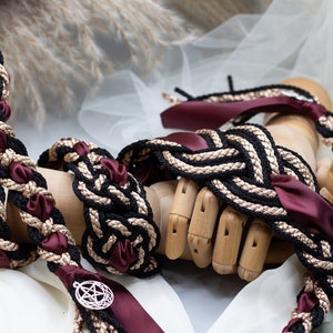 Handfasting Cord Celtic 'Nine Knots' Design Black Gold with extra wide ribbon Burgundy Choose Your own Colours Custom Love Knot image 7