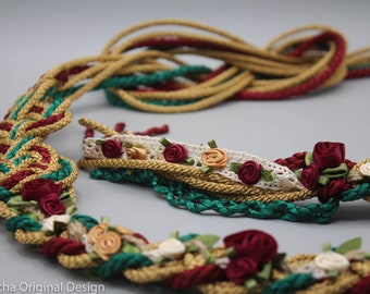 Handfasting Cord - Seven Knot Wild Rose in Burgundy, Gold, Emerald