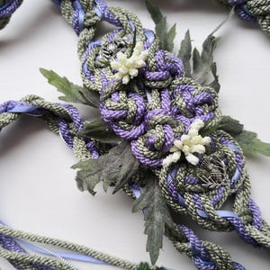 Handfasting Cord - Bloom: Thistle - Bespoke artisan wedding hand-tying cord/ribbon/rope- Lavender + Iris + Silver + Sage- Charms- Dara Knot