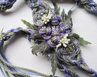 Handfasting Cord - Bloom: Thistle - Bespoke artisan wedding hand-tying cord/ribbon/rope- Lavender + Iris + Silver + Sage- Charms- Dara Knot