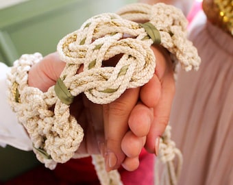 Handfasting Cord - Bespoke triple Celtic Love-Knot Handfasting Cord/Ribbon/Rope with Gold leaves