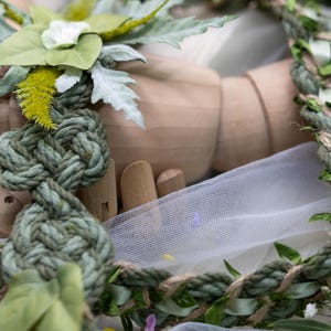 Handfasting Cord - &#39;Fae Garden Argyle&#39;  - Celtic Love Knot- Wedding hand-tying cord- Sustainable Cotton with Leaves and Roses