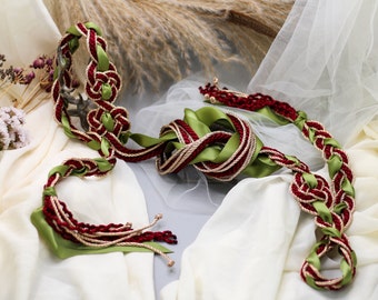 Handfasting Cord - Tie your own Infinity Magdalene Love Knot, customisable wedding cord Burgundy, Bronze, Moss Green