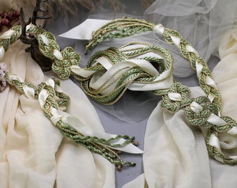 Handfasting Cord - Tie your own Infinity Magdalene Love Knot, customisable wedding cord, Gold, Sage, Ivory