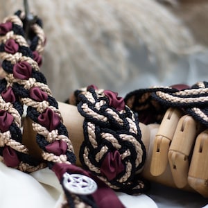 Handfasting Cord Celtic 'Nine Knots' Design Black Gold with extra wide ribbon Burgundy Choose Your own Colours Custom Love Knot image 3