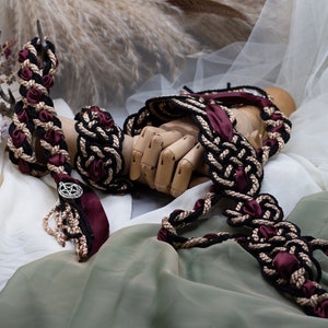 Handfasting Cord Celtic 'Nine Knots' Design Black Gold with extra wide ribbon Burgundy Choose Your own Colours Custom Love Knot image 4