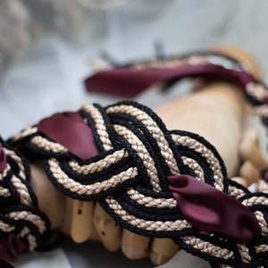 Handfasting Cord Celtic 'Nine Knots' Design Black Gold with extra wide ribbon Burgundy Choose Your own Colours Custom Love Knot image 6