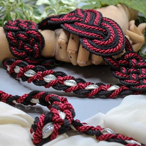 Handfasting Cord - Celtic 'Nine Knots' Design - Red + Black - Custom Infinity Love Knot wedding handtying cord/ribbon/rope/sash
