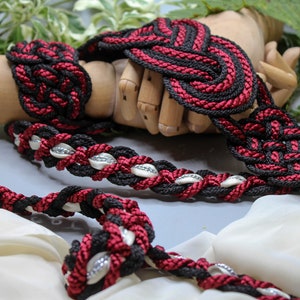 Handfasting Cord - Celtic &#39;Nine Knots&#39; Design - Red + Black - Custom Infinity Love Knot wedding hand-tying cord/ribbon/rope/sash