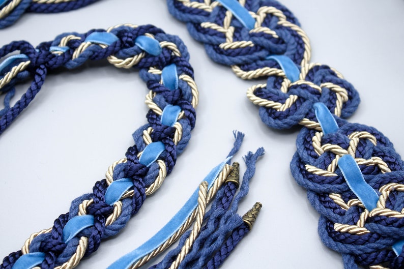 Handfasting Cord Tie your own Infinity Nine Knot Blue Gold Velvet Customisable Celtic Love Knot wedding handfasting cord image 2