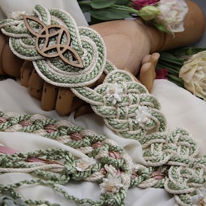Handfasting Cord Celtic 'Nine Knots' Design Serch Bythol Custom Infinity Love Knot wedding handtying cord/ribbon/rope/sash Sage, Blush image 6