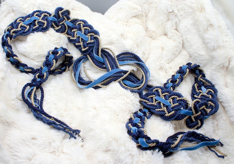 Handfasting Cord Tie your own Infinity Nine Knot Blue Gold Velvet Customisable Celtic Love Knot wedding handfasting cord image 4