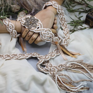 Handfasting Cord: Talisman Bespoke Celtic Love Knot wedding cord with crystals in taupe and bronze can be customised