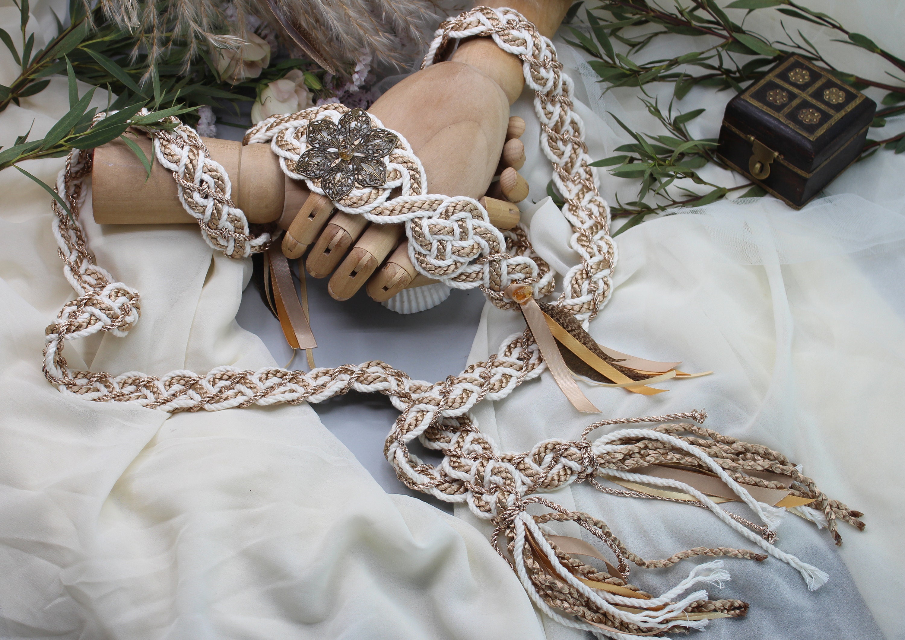 Ceotha Handfasting Cord: Talisman BESPOKE Celtic Love Knot Wedding Cord with Crystals in Taupe and Bronze Can Be Customised