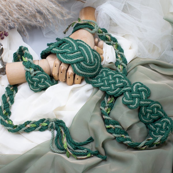Handfasting Cord - Celtic 'Nine Knots' Design - Green  - Custom Infinity Love Knot wedding. Made from recycled cotton