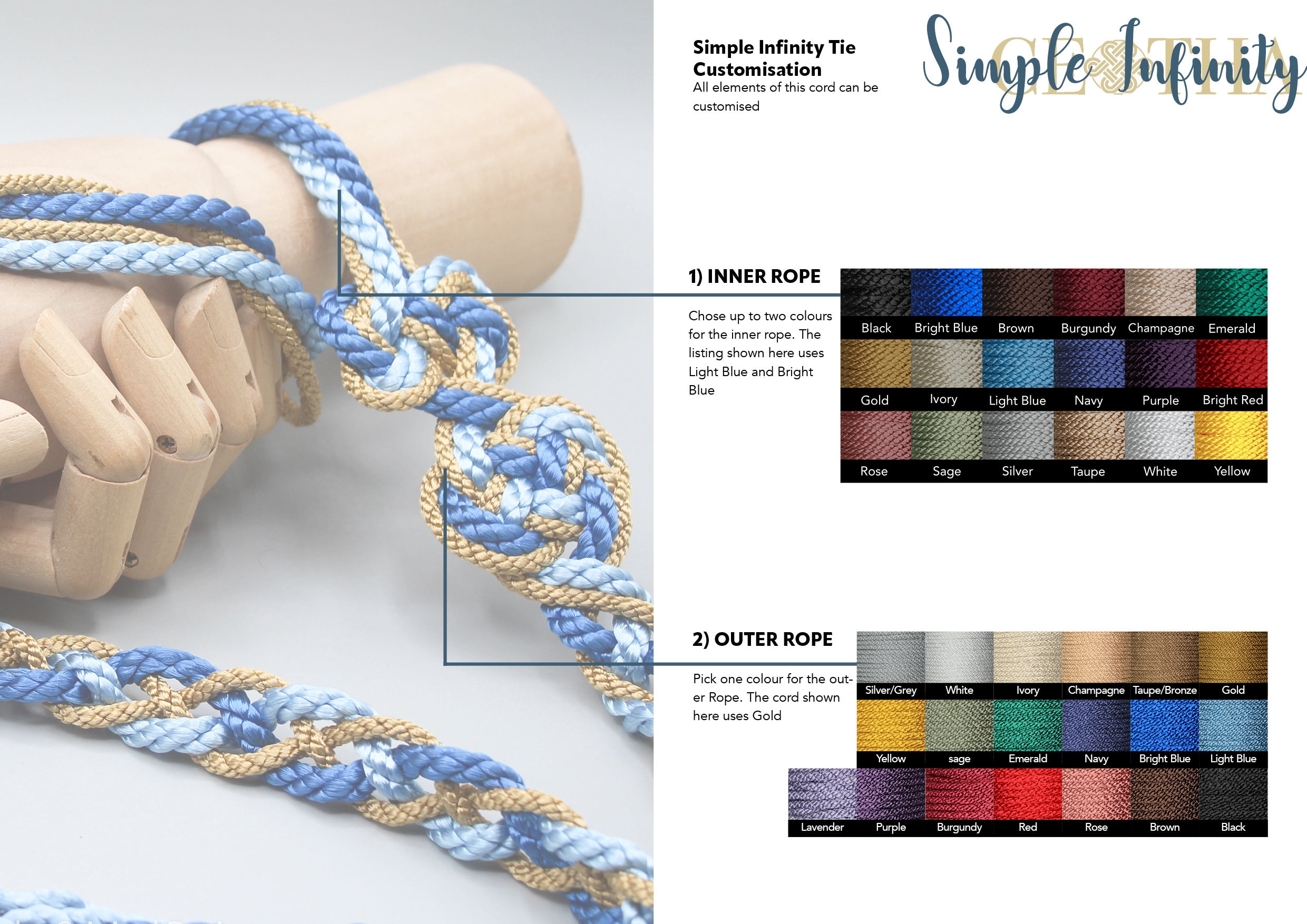 Handfasting Cord - Infinity Knot - Double Hearted Love Knot - Light Blue,  Royal Blue, Gold - Etsy, image size:2480x1754