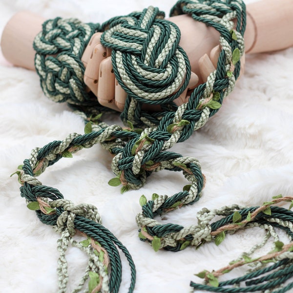 Handfasting Cord - Celtic 'Nine Knots' Design - Green + Sage - Custom Infinity Love Knot wedding handtying cord/ribbon/rope/sash