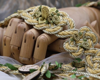 Handfasting Cord - 'Golden Fae Garden' Celtic Love Knot handfasting cord sustainable cotton with leaves - Golden Anniversary