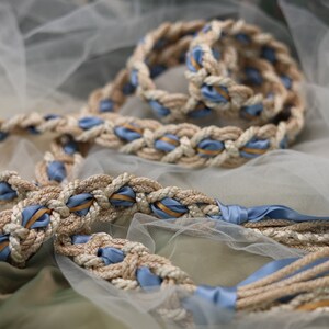 Handfasting Cord - Champagne and Cream bench blue ribbon and old gold accent - Can be customised