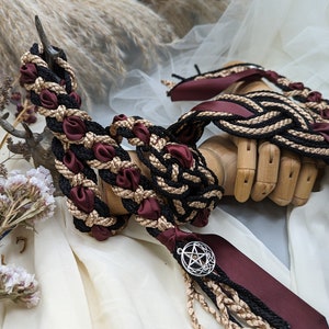 Handfasting Cord Celtic 'Nine Knots' Design Black Gold with extra wide ribbon Burgundy Choose Your own Colours Custom Love Knot image 5