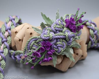 Handfasting Cord - Bloom - Purple Heather Design - Customisable wedding hand-tying cord- Sage + Lavender + Silver + Blush- Charms- Thistles