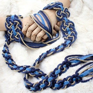 Handfasting Cord Tie your own Infinity Nine Knot Blue Gold Velvet Customisable Celtic Love Knot wedding handfasting cord image 6