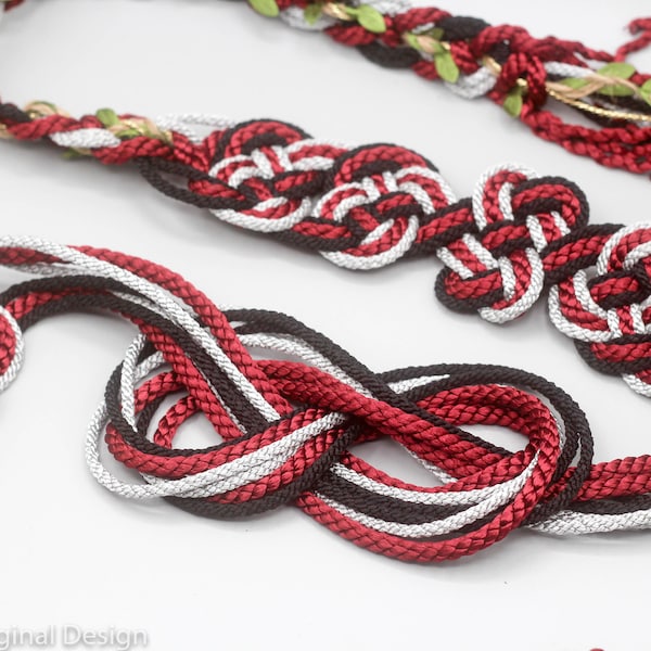 Handfasting Cord - Infinity Nine Knot - Burgundy Black Silver