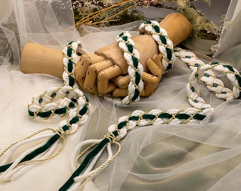 Handfasting Cord - Braid - Natural + Gold with Bottle Green Velvet - Choose Your own Colours- Wedding Hand-Tying Cord