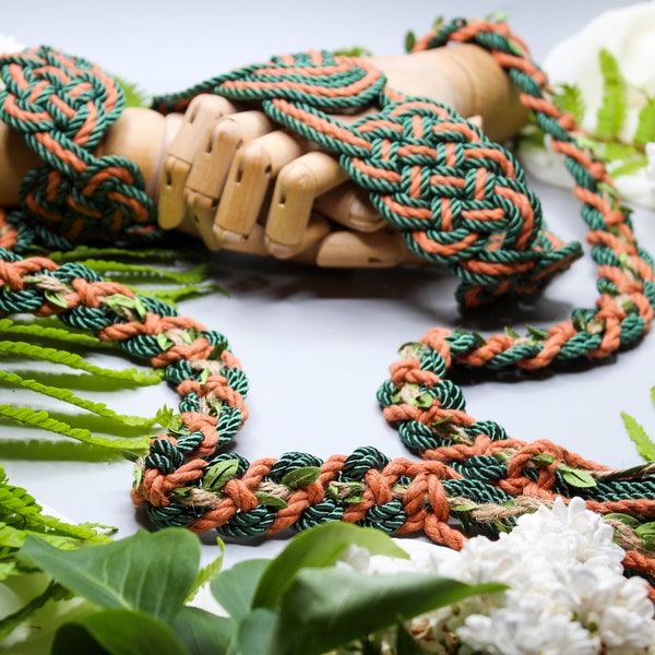 Handfasting Cord - Celtic 'Nine Knots' Design - Orange + Sage Green - Custom Infinity Love Knot wedding handtying cord/ribbon/rope/sash