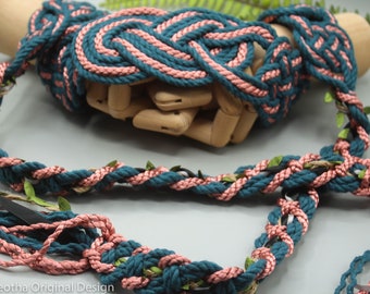 Handfasting Cord - Celtic 'Nine Knots' Design - Teal + Pink / Rose - Custom Infinity Love Knot wedding handtying cord/ribbon/rope/sash