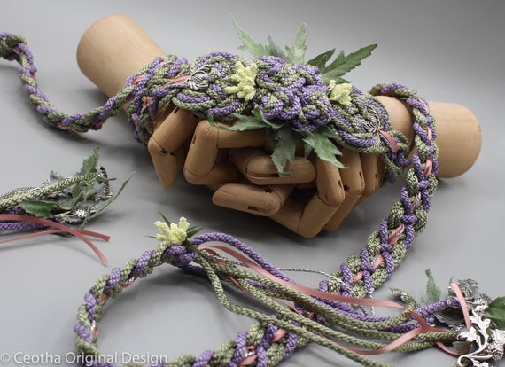 Handfasting Cord Lavender Bloom in Purple, Gold, and Green, Fully