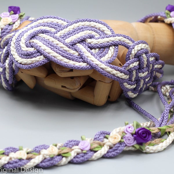 Handfasting Cord - Celtic 'Nine Knots' Bloom Design - Lavender and Ivory - Custom Infinity Love Knot wedding handtying cord/ribbon/rope/sash
