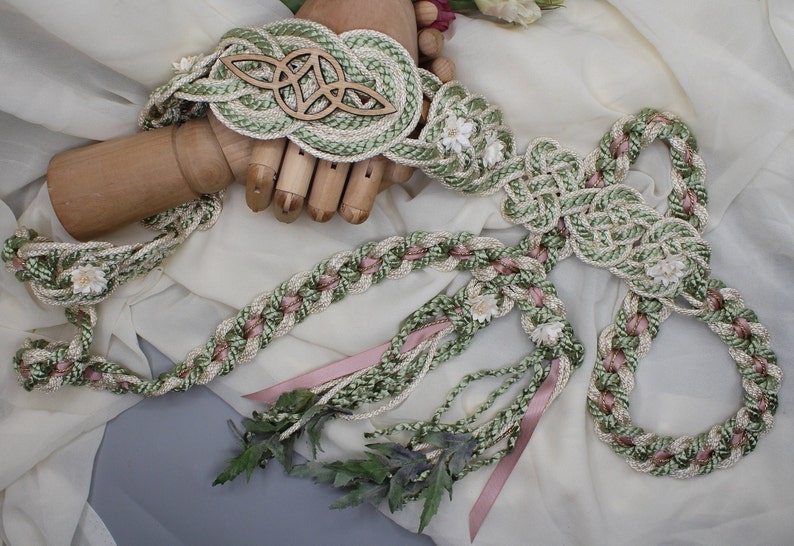 Handfasting Cord Celtic 'Nine Knots' Design Serch Bythol Custom Infinity Love Knot wedding handtying cord/ribbon/rope/sash Sage, Blush image 4