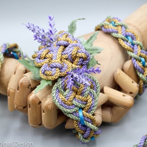 Handfasting Cord - Lavender Bloom in Purple, Gold, and Green, Fully customisable handfast wedding cord