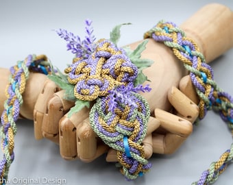 Handfasting Cord - Lavender Bloom in Purple, Gold, and Green, Fully customisable handfast wedding cord