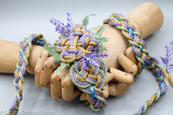 Handfasting Cord Lavender Bloom in Purple, Gold, and Green, Fully