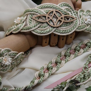 Handfasting Cord Celtic 'Nine Knots' Design Serch Bythol Custom Infinity Love Knot wedding handtying cord/ribbon/rope/sash Sage, Blush image 1