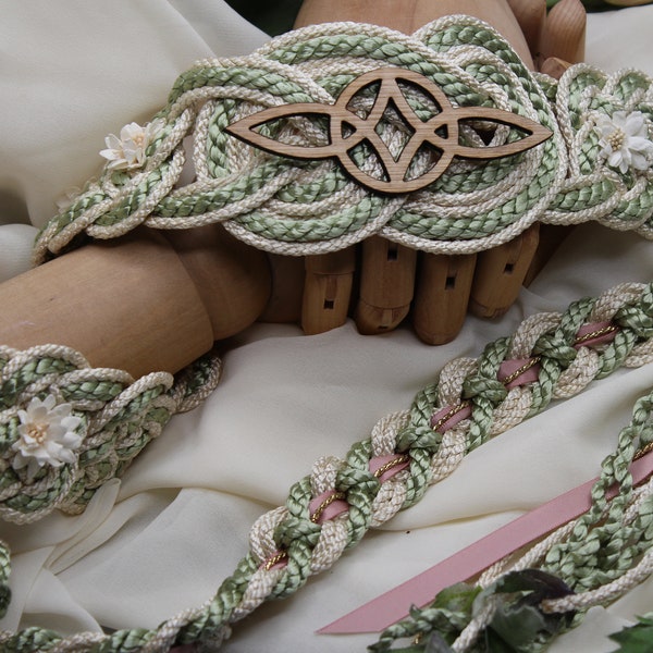 Handfasting Cord - Celtic 'Nine Knots' Design - Serch Bythol - Custom Infinity Love Knot wedding handtying cord/ribbon/rope/sash Sage, Blush