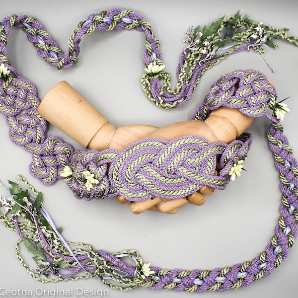 Handfasting Cord - Celtic 'Nine Knots' Bloom Design - Lavender + Sage - Custom Infinity Love Knot wedding handtying cord/ribbon/rope/sash