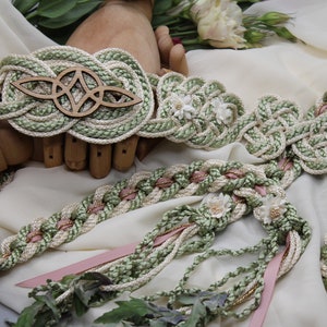 Handfasting Cord Celtic 'Nine Knots' Design Serch Bythol Custom Infinity Love Knot wedding handtying cord/ribbon/rope/sash Sage, Blush image 7