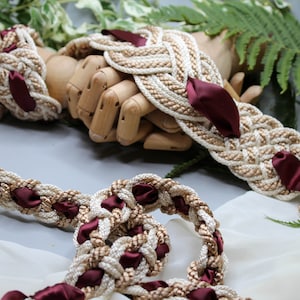 Handfasting Cord - Celtic 'Nine Knots' Design - with extra wide ribbon Taupe Ivory Burgundy Choose Your own Colours Custom Love Knot