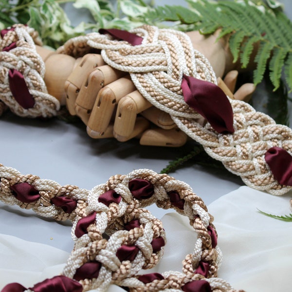 Handfasting Cord - Celtic 'Nine Knots' Design - with extra wide ribbon Taupe Ivory Burgundy Choose Your own Colours Custom Love Knot