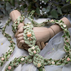 Handfasting Cord - &#39;Fae Garden Peach Rose&#39;  - Celtic Love Knot handfasting cord sustainable cotton with leaves and roses