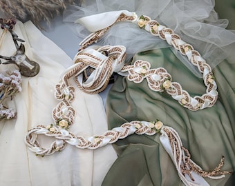 Handfasting Cord - Infinity Tie Magdalene Love Knot, customisable wedding cord with roses, Taupe, Ivory, White