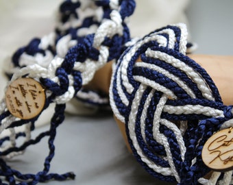 Handfasting Cord - Celtic 'Nine Knots' Design - Equal parts white and navy (choose your own colours)  Love Knot wedding handtying rope