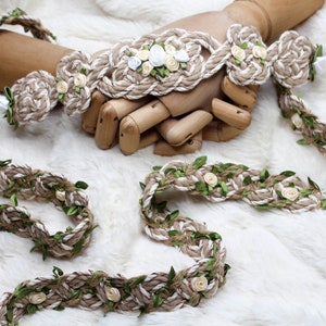 Handfasting Cord - 'Fae Garden' with Roses Celtic Love Knot handfasting cord made from sustainable cotton in neutral shades, leaves, roses