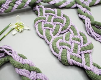Handfasting Cord - 'Hearts Entwined' lavender and sage sustainable cotton - Custom Celtic Heart Love Knot wedding handtying cord/ribbon/rope