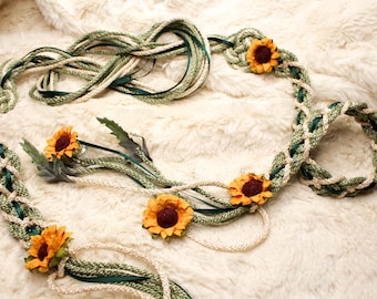 Handfasting Cord - Infinity knot Sunflower - Ivory and Sage Green customisable handfast wedding cord
